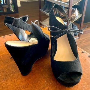 Black Suede Wedges, Size 9 1/2, Nine West